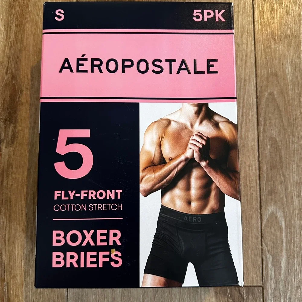 Aeropostale A87 Mens Boxer Briefs 5-Pack Cotton Stretch Fly-Front AA104PK Small